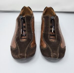 Paul Green Munchen Brown Leather and Suede Elastic Lace Up Loafers US Size 6.5
